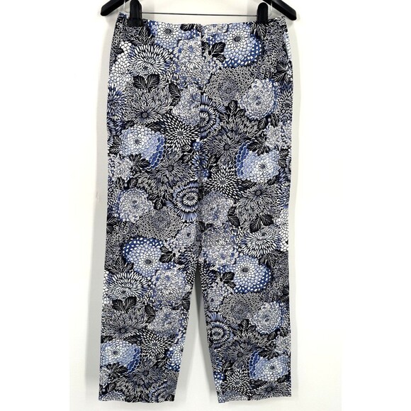 Talbots Pants - Talbots Stretch Floral Print Pants Women’s Size 12 Blue Black White Straight Leg